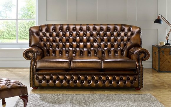 Hohe Rückenlehne Chesterfield Leder Sofa Couch Polster Sitz Garnitur 3 Sitzer