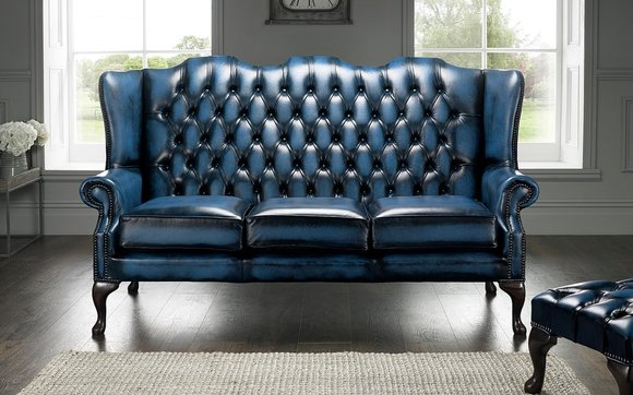 Ledersofa Chesterfield Blaue Leder Sofa Couchen Polster 3 Sitzer Couch
