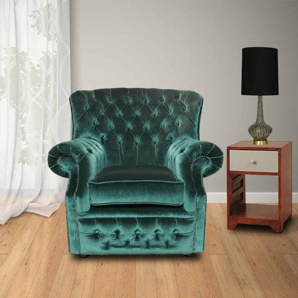 Chesterfield Samt Grün Ohrensessel 1 Sitzer Sessel Couch Sofa Fernsehsessel