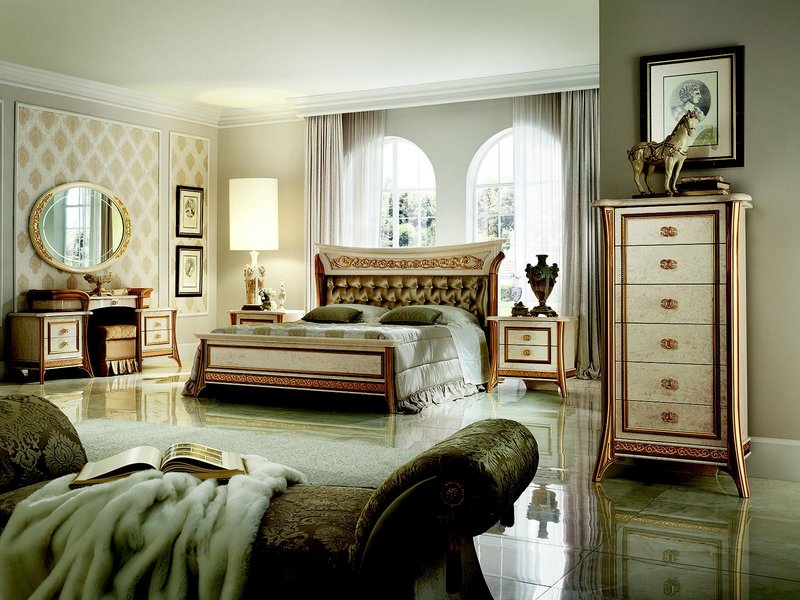 Bett + Nachttisch royal Schlafzimmer Polsterbett Barock Rokoko Designer