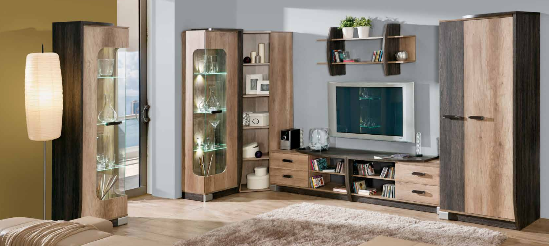 Wohnwand Set Vitrine Wandregal TV-Ständer Schrank Wohnwände Wohnzimmer