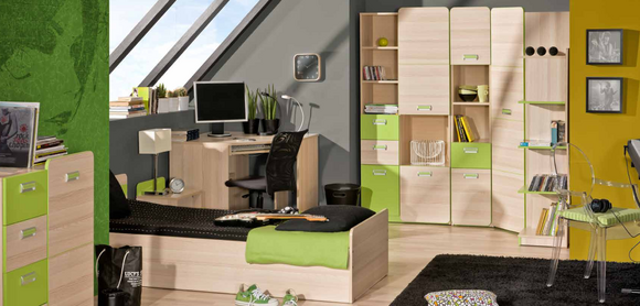 Komplett Jugendzimmer 8-tlg. Schrank Schreibtisch Bett Kommode Regale