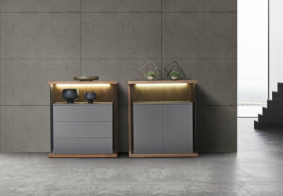 Design Kommode Anrichte 2er Set Side Lowboard Schrank Regal LED Wohn