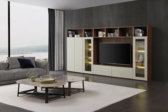 Moderne Design Wohnwand Schrank Vitrine Holz Wohnzimmer Möbel