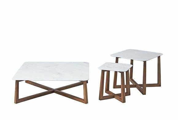 Couch Tisch Stein Marmor Kunststein Holz 3er Set Sofa Beistell Tische Garnitur