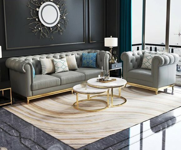 Chesterfield Edelstahl Couch Sitz Garnitur Leder Wohnzimmer Polster Sofa