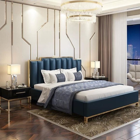 Modernes Design Bett 180x200 Leder Hotel Metall Betten Doppel Ehe Schlaf Zimmer