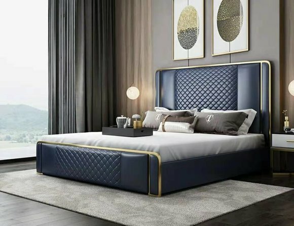 Designer Bett 180x200 Leder Hotel Metall Betten Doppel Ehe Schlaf Zimmer Luxus