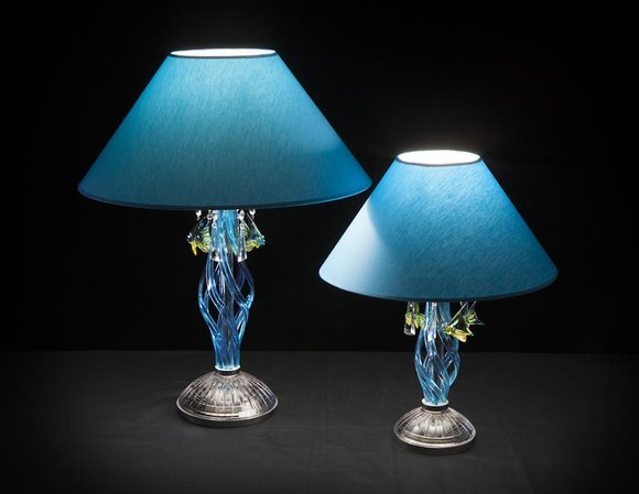 Tischleuchte Tisch Lampe Kronleuchte Kristall Blaue Leuchte Lampen Leuchten