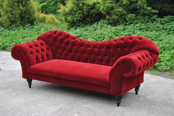 Dreisitzer Design Polster Sitz Textil Sofa 3 Sitzer Chesterfield rot Neu Couch