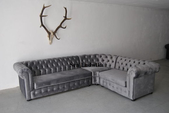 Samt Chesterfield Sofa Couch Polster Eck Garnitur Wohnlandschaft Stoff