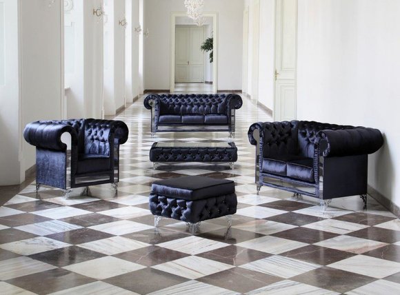 Design Chesterfield 3-2-1-Hocker-Cauchtisch Sofagarnitur Polster Sofas