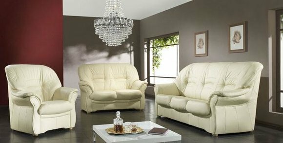 Klassische Wohnzimmer Garnitur 3+1+1 100% Vollleder Couch Sitz Sofa