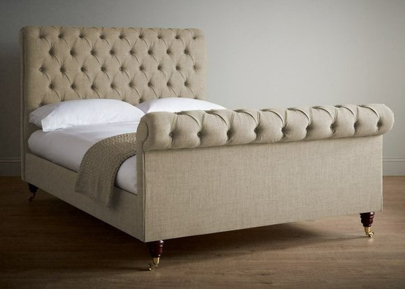 Chesterfield Design Polster Englisches Doppelbett Beige 140/160/180x200