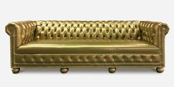 Chesterfield 3 Sitzer Sofa Couch Leder Garnitur Polster Sitz Stoff Gold Sitz
