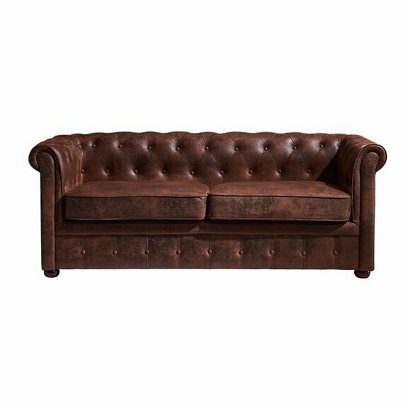 Chesterfield Mens Club Sofa Couch Leder Polster Zweisitzer Braun