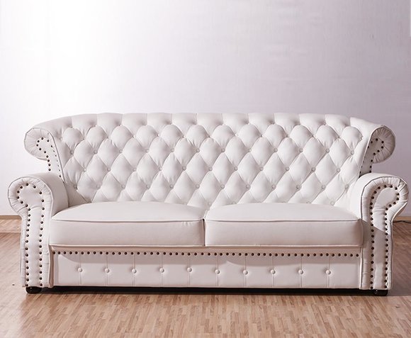 Dreisitzer Chesterfield Hohe Rückenlehne Echt Handarbeit Leder Couch
