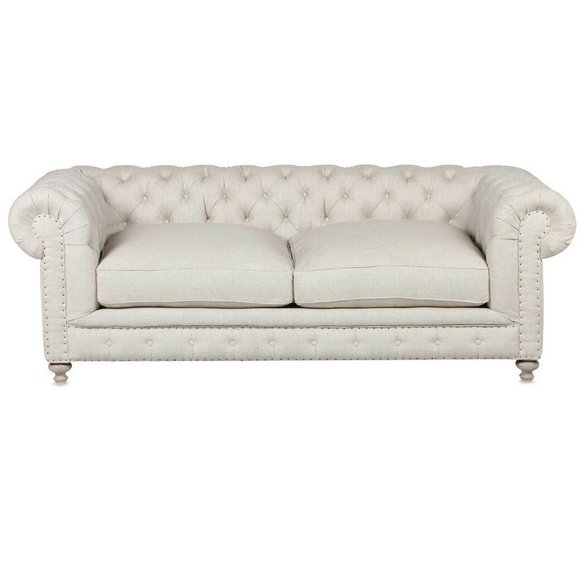 Chesterfield Sofa Couch Polster Stoff Leder Couchen Beige Stoff Garnitur