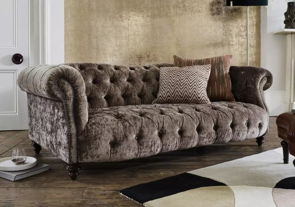 Luxus Chesterfield Wohnzimmer Couch Braune Sofa Sitz Polster Textil
