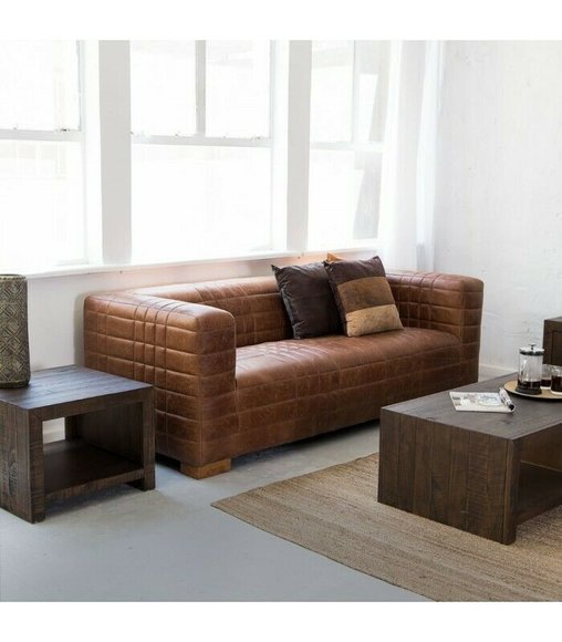 Chesterfield 3 Sitzers Luxus Raster Sofa Textil Leder Couch Designer Sofas