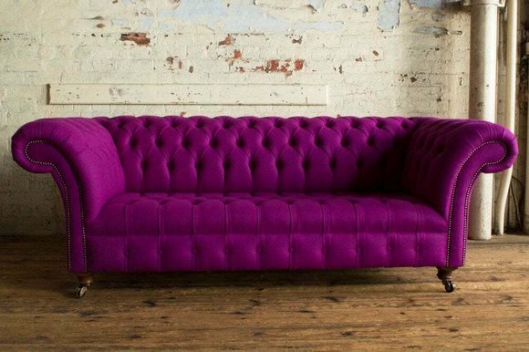 Chesterfield 3 Sitzers Klassische Luxus Lila Pink Rosa Sofa Couch Textil