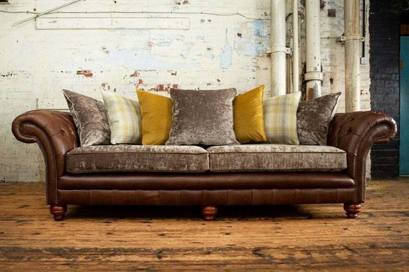 Klassische Luxus Barock Rokoko Sofa Couch Chesterfield Sofa Textil Leder