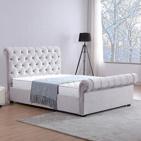 Klassisches Samt Textil Bett Doppel Hotel Betten Gepolsterte Schlazimmer