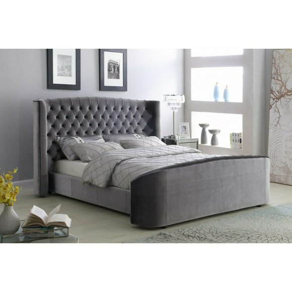 Designer Bett Schlafzimmer Betten Textil Leder Hotel Luxus Polster Samt Stoff