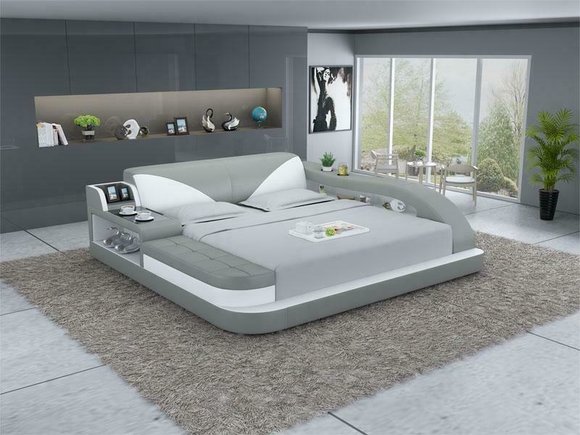 Multifunktions Bett Luxus Design Leder Betten Doppel Ablage Regal 180x200