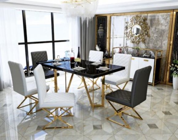 Moderne Esstisch Garnitur Edelstahl Möbel Tisch Glas 6x Lehnstuhl Stuhl Polster