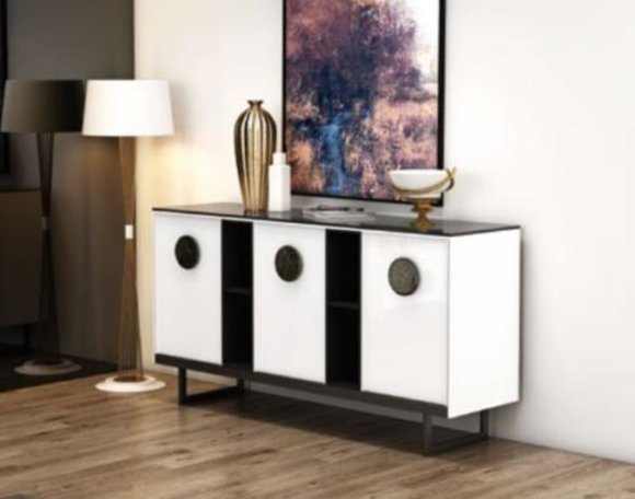 Designer Kommode Anrichte Schrank Regal Metall Luxus Wohn Zimmer Holz Kommoden