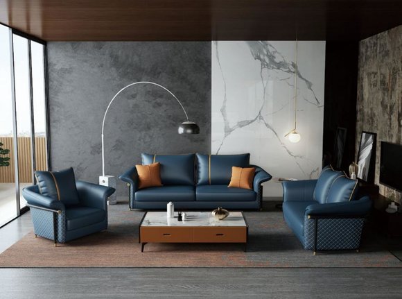 Leder Polster Komplett Set Sofagarnitur 321 Sitzer Design Wohnlandschaft Gruppe