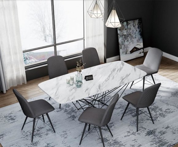 Design Esszimmer Gruppe Tisch + 6 Stühle Sitz Polster Garnitur Tische Lehn Stuhl