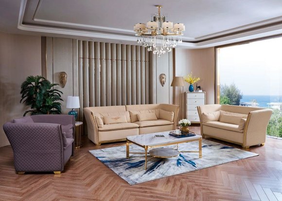 Sofagarnitur Couch Garnitur 3+2+1 Designersofa Couchtisch Italien Luxus Möbel