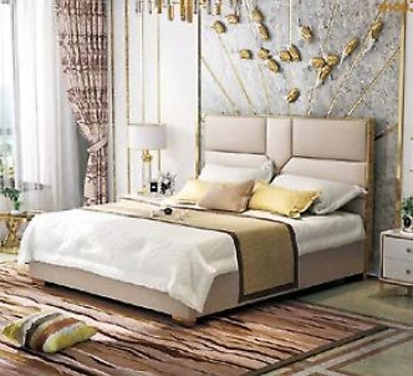 Luxus Design Leder Bett Metall Gold Betten Polster Hotel 180x200cm Schlafzimmer