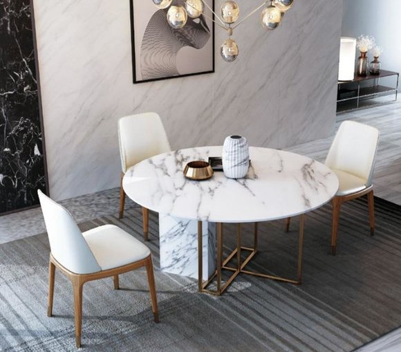 Design Esstisch Holz mit Edelstahl Elementen Tische Esszimmer Möbel Rund Metall