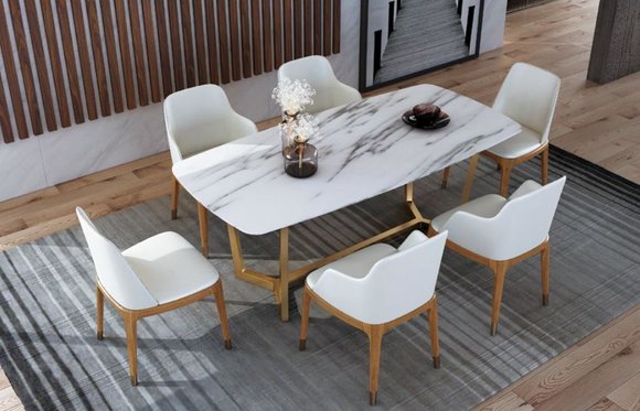 Luxus Designer Edelstahl Metall Ess Tisch Tische Wohn Zimmer 160x90cm Marmor Imi