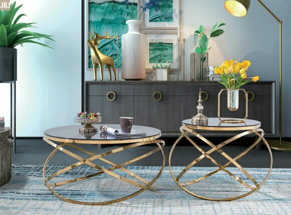 Beistell Couch Tisch Rund Tische Runde Sofa Metall Kunstmarmor Designer Luxus design
