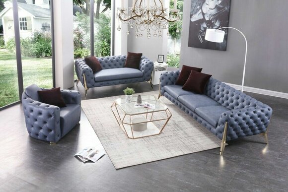 Luxus Hochwertige Sofa Couch Polster Sitz 3+2+1 Garnitur Chesterfield