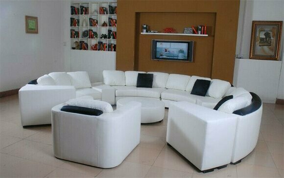 Wohnlandschaft Rund Ecksofa Leder Runde Couch Garnitur Sofa Couch Ecke + Sessel