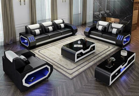 Ledersofa Couch Sofa Garnitur 3+2+1 - Beleuchtete Designer Couchen Neu jvmoebel®