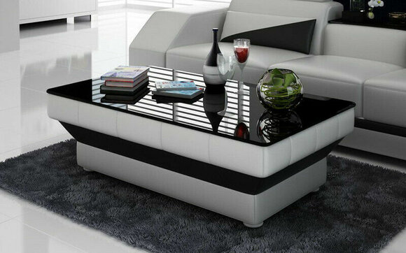 Design Glastisch Leder Couch Tisch Tische Glas Sofa Wohnzimmertisch NEU