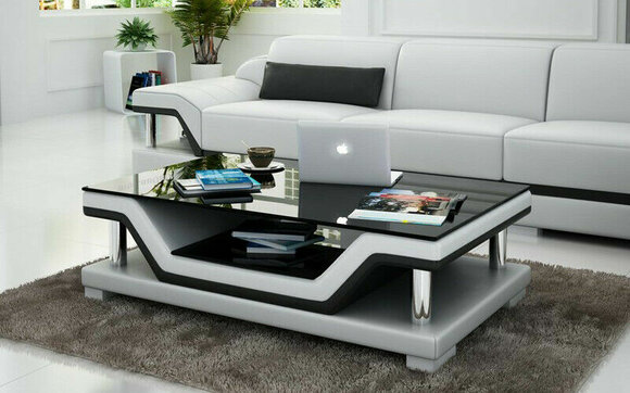 Glastisch Tische Couchtisch Leder Design Tisch Sofa Beistell Couch Farbe wählbar