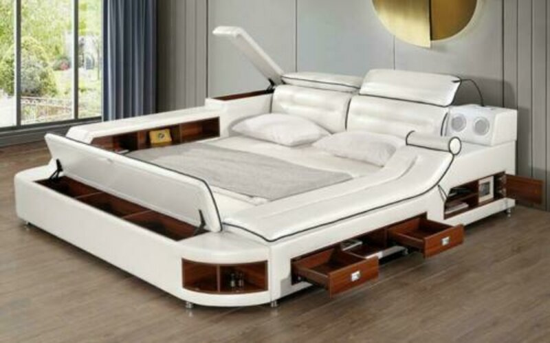 Luxus Bett Bett Leder Betten 180x200 Multifunktion Schlafzimmer Liege Regale Neu