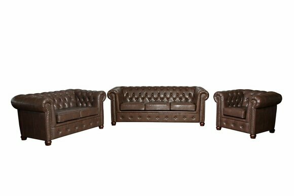 Ledersofa Couch Sofagarnitur Set 3+2 Sitzer Garnitur Design Sofa Chesterfield