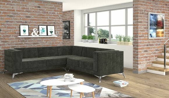 Wohnlandschaft Ecksofa L-Form Sofa Couch Design Couch Textil Modern Polster Grau