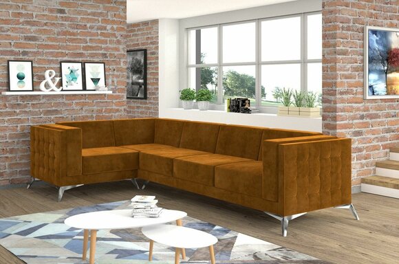 Textilsofa Couch Wohnlandschaft Garnitur Design Modern Sofa Ecksofa LForm Orange