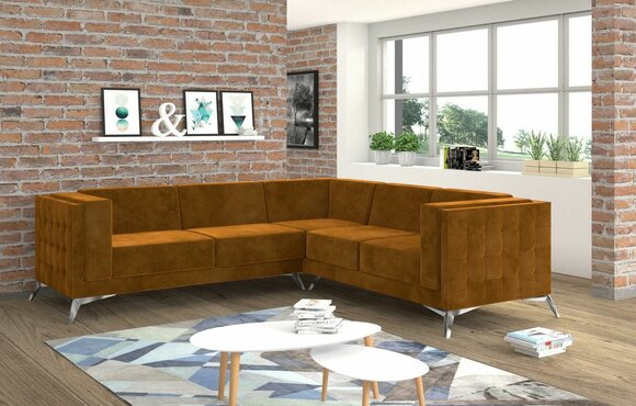 Ecksofa Wohnlandschaft Design Sofa Couch Polster Sitz Garnitur Textil Couch Ecke