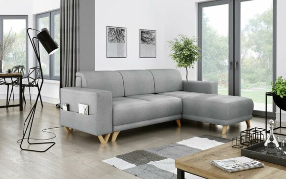 Design Ecksofa L-Form Sofa Couch Polster Schlafsofa Textil Bettfunktion Schlaf