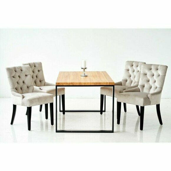 Esszimmer Stuhl Tisch + 4 Chesterfield Stühle Gruppe Garnitur Polster Lehn Holz